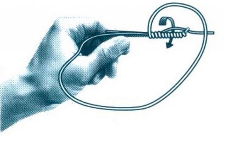 Demonstration image of how to tie and egg loop knot lure.