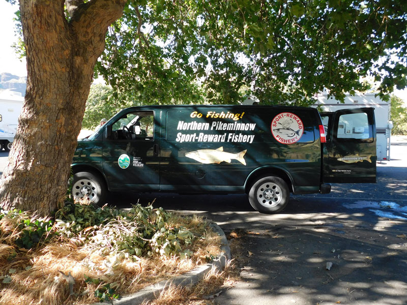 Image of Northern Pikeminnow Sport-Reward Program van at Giles French.