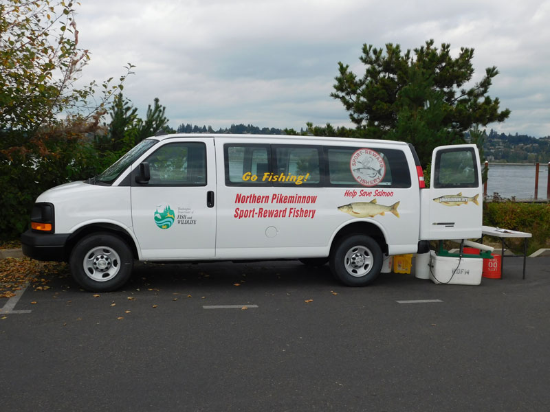 Image of Northern Pikeminnow Sport Reward Program van at M. James Gleason Boat Ramp.